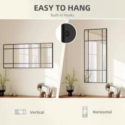Rackhams Window Style Vanity Mirror 110 x 50cm Hanging Wall Mirror Black - 110W x 2D x 50H cm - Modern - Black metal frame - thumbnail 5