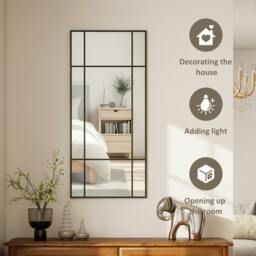 Rackhams Window Style Vanity Mirror 110 x 50cm Hanging Wall Mirror Black - 110W x 2D x 50H cm - Modern - Black metal frame - thumbnail 4
