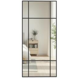 Rackhams Window Style Vanity Mirror 110 x 50cm Hanging Wall Mirror Black - 110W x 2D x 50H cm - Modern - Black metal frame - thumbnail 2