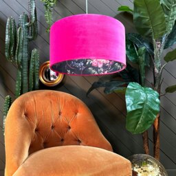 "Rackhams Jam Tart Midnight Garden Silhouette Lampshade in Raspberry Velvet - Ceiling Pendant / Arc Lamp - 60cm diameter x 25cm Height (24"" x 10"")" - thumbnail 3