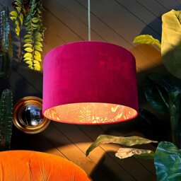 "Rackhams Jam Tart Midnight Garden Silhouette Lampshade in Raspberry Velvet - Ceiling Pendant / Arc Lamp - 60cm diameter x 25cm Height (24"" x 10"")" - thumbnail 2