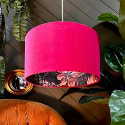 "Rackhams Jam Tart Midnight Garden Silhouette Lampshade in Raspberry Velvet - Ceiling Pendant / Arc Lamp - 60cm diameter x 25cm Height (24"" x 10"")" - thumbnail 1