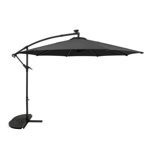 Rackhams LED Cantilever Parasol 3m With Half Fan Base – Grey - image 1