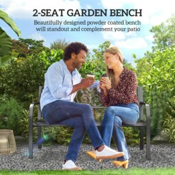 Rackhams Metal Garden Bench 2 Seater Porch Patio Park Chair Seat Outdoor Relax - thumbnail 3