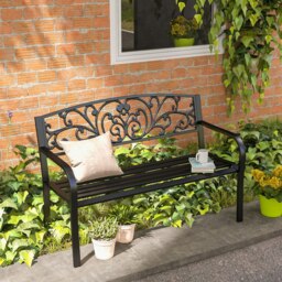 Rackhams Metal Garden Bench 2 Seater Porch Patio Park Chair Seat Outdoor Relax - thumbnail 1
