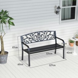 Rackhams Metal Garden Bench 2 Seater Porch Patio Park Chair Seat Outdoor Relax - thumbnail 5