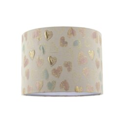 Rackhams Feminine Pink Duck Egg and Shiny Gold Hearts Circular Lamp Shade