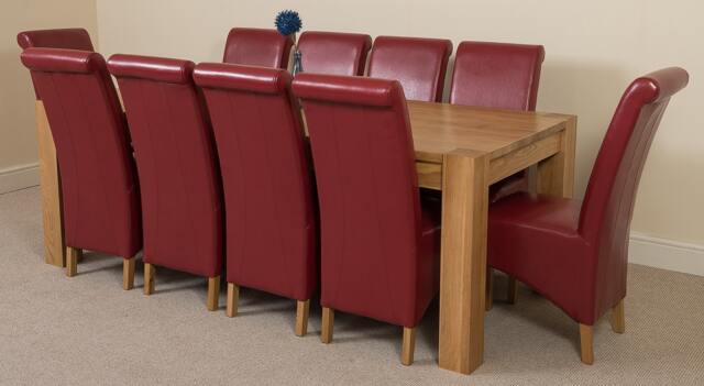 Rackhams Kuba Extra Large Oak Dining Table with Montana Leather Chairs - 10 chairs - Burgundy - image 1