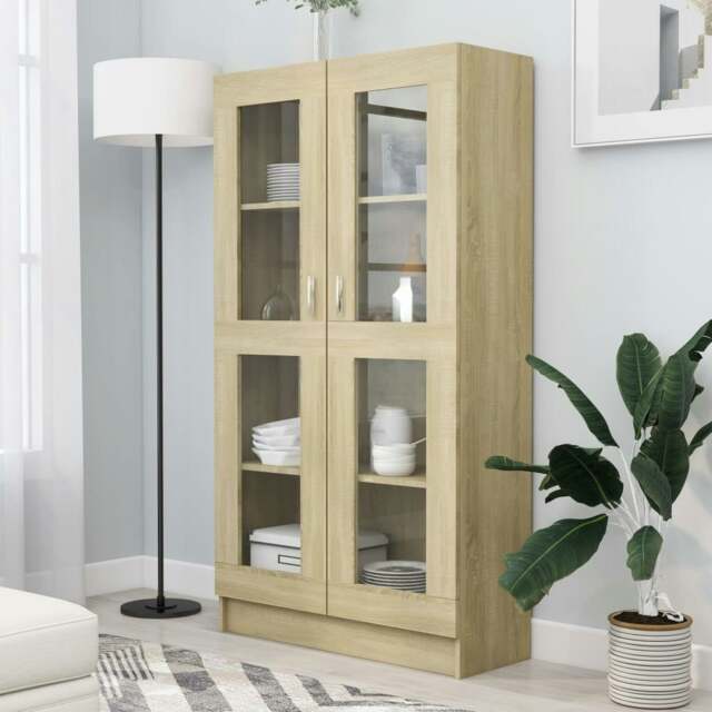 Rackhams Vitrine Cabinet Sonoma Oak 82.5x30.5x150 cm Engineered Wood - Brown - Engineered wood, glass