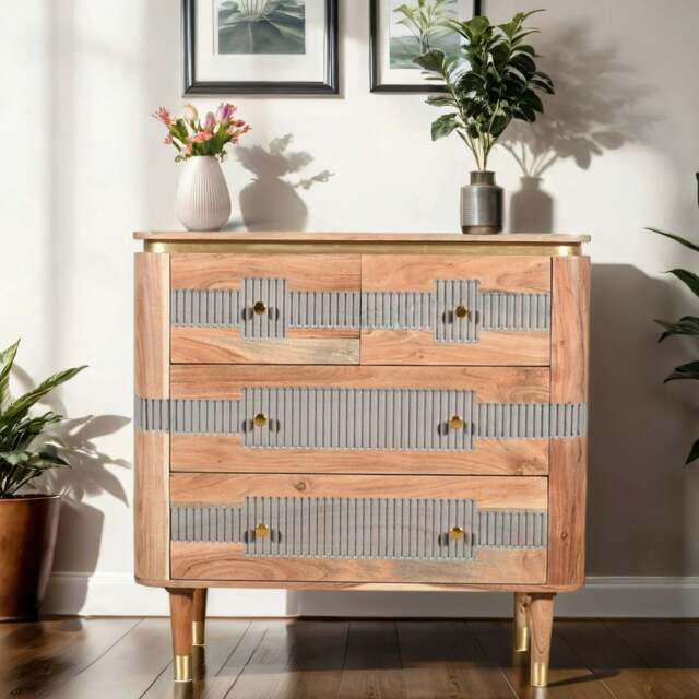 Rackhams Alaina Acacia Wood 4 Drawers Chest - Wood - 90X40X90cm (LXDXH) - Chest of Drawer - image 1