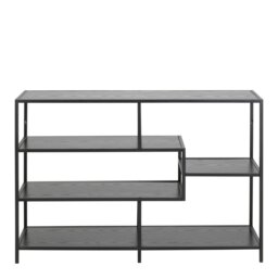 Rackhams Seaford Wide Black Metal Bookcase with 4 Black Oak Shelves - 1 - Black - Wood - thumbnail 2
