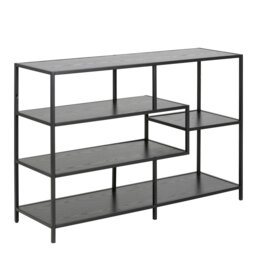 Rackhams Seaford Wide Black Metal Bookcase with 4 Black Oak Shelves - 1 - Black - Wood - thumbnail 1