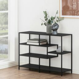 Rackhams Seaford Wide Black Metal Bookcase with 4 Black Oak Shelves - 1 - Black - Wood - thumbnail 5