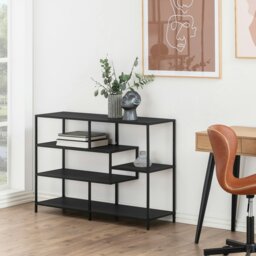 Rackhams Seaford Wide Black Metal Bookcase with 4 Black Oak Shelves - 1 - Black - Wood - thumbnail 4