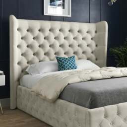 Rackhams Florence Wide Winged Upholstered Soft Velvet Bed Frame - Cream - Grey - Super king - thumbnail 3