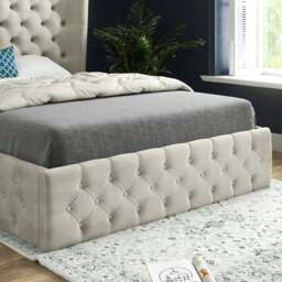 Rackhams Florence Wide Winged Upholstered Soft Velvet Bed Frame - Cream - Grey - Super king - thumbnail 4
