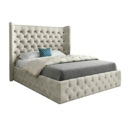 Rackhams Florence Wide Winged Upholstered Soft Velvet Bed Frame - Cream - Grey - Super king - thumbnail 6