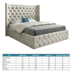 Rackhams Florence Wide Winged Upholstered Soft Velvet Bed Frame - Cream - Grey - Super king - thumbnail 5