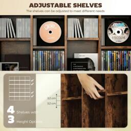 Rackhams DVD CD Media Storage Rack, Video Display Unit, Rustic Brown - Rustic Brown - 89 x 20 x 130.5 cm - 1 - thumbnail 6