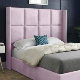 Rackhams Quanta Straight Winged Upholstered Soft Velvet Bed Frame - Pink - Silver - Small double - thumbnail 3