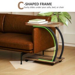 Rackhams C Shaped Side Table with Storage & Wheels for Living Room, Brown - 52L x 34W cm - MDF, Steel - Side table - thumbnail 3