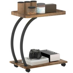 Rackhams C Shaped Side Table with Storage & Wheels for Living Room, Brown - 52L x 34W cm - MDF, Steel - Side table - thumbnail 2
