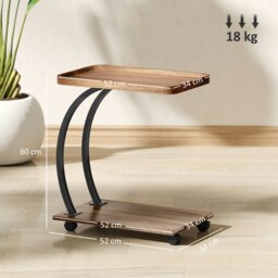 Rackhams C Shaped Side Table with Storage & Wheels for Living Room, Brown - 52L x 34W cm - MDF, Steel - Side table - thumbnail 5