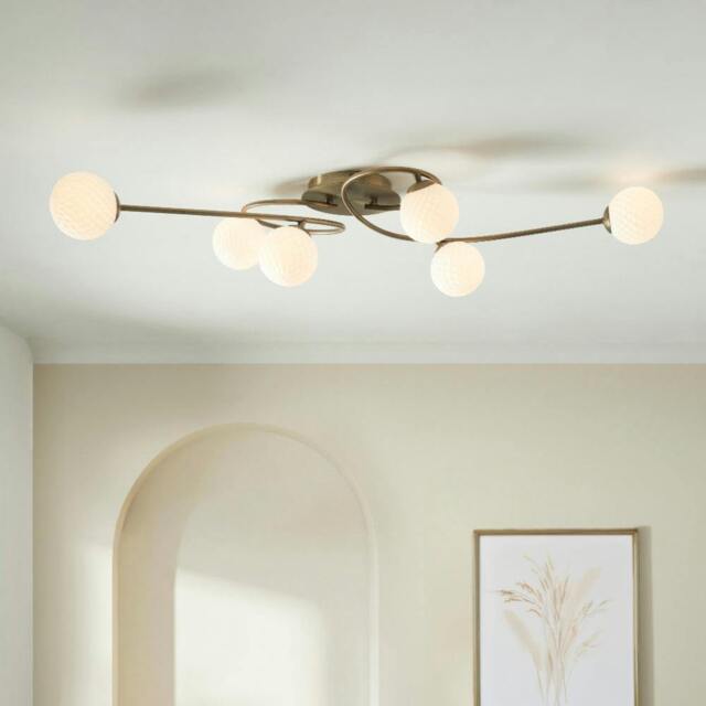 Rackhams Jaymie 6-Light Antique Brass Semi-Flush Ceiling Light - image 1
