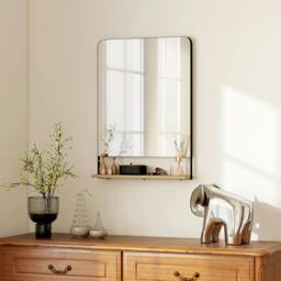 Rackhams Decorative Mirror with Wood Shelf, Industrial Wall Mirror, Black - 80 x 60 x 10 cm - Wall Mirror - Black - thumbnail 2