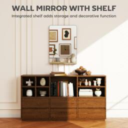 Rackhams Decorative Mirror with Wood Shelf, Industrial Wall Mirror, Black - 80 x 60 x 10 cm - Wall Mirror - Black - thumbnail 5