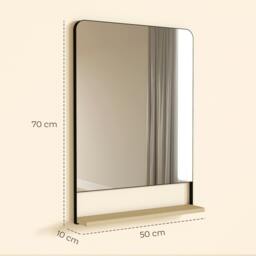 Rackhams Decorative Mirror with Wood Shelf, Industrial Wall Mirror, Black - 80 x 60 x 10 cm - Wall Mirror - Black - thumbnail 4