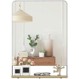 Rackhams Decorative Mirror with Wood Shelf, Industrial Wall Mirror, Black - 80 x 60 x 10 cm - Wall Mirror - Black - thumbnail 3