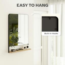 Rackhams Decorative Mirror with Wood Shelf, Industrial Wall Mirror, Black - 80 x 60 x 10 cm - Wall Mirror - Black - thumbnail 6