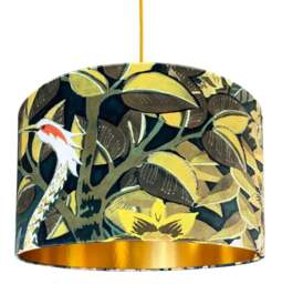 "Rackhams Hawk Moth Velvet Lampshade With Gold Lining - Ceiling Pendant / Arc Lamp - 30cm Diameter x 25cm Height (12"" x 10"")" - thumbnail 2