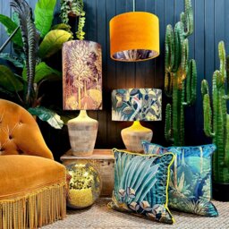 "Rackhams Hawk Moth Velvet Lampshade With Gold Lining - Ceiling Pendant / Arc Lamp - 30cm Diameter x 25cm Height (12"" x 10"")" - thumbnail 5