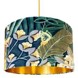 "Rackhams Hawk Moth Velvet Lampshade With Gold Lining - Ceiling Pendant / Arc Lamp - 30cm Diameter x 25cm Height (12"" x 10"")" - thumbnail 3