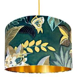 "Rackhams Hawk Moth Velvet Lampshade With Gold Lining - Ceiling Pendant / Arc Lamp - 30cm Diameter x 25cm Height (12"" x 10"")" - thumbnail 4