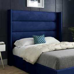 Rackhams Nuno Straight Winged Upholstered Soft Velvet Bed Frame - Blue - Pink - Small single - thumbnail 3