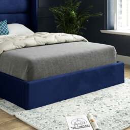 Rackhams Nuno Straight Winged Upholstered Soft Velvet Bed Frame - Blue - Pink - Small single - thumbnail 4
