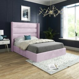 Rackhams Nuno Straight Winged Upholstered Soft Velvet Bed Frame - Blue - Pink - Small single - thumbnail 1