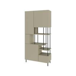 Rackhams Modern Key Bookcase 5-Doors Storage Cabinet and Minimal Open Shelves Display Unit Metal Legs 84(W)x175(H)cm - Sandstone - thumbnail 6