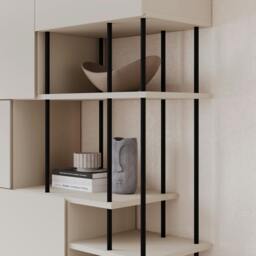 Rackhams Modern Key Bookcase 5-Doors Storage Cabinet and Minimal Open Shelves Display Unit Metal Legs 84(W)x175(H)cm - Sandstone - thumbnail 1