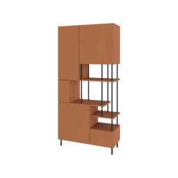 Rackhams Modern Key Bookcase 5-Doors Storage Cabinet and Minimal Open Shelves Display Unit Metal Legs 84(W)x175(H)cm - Sandstone - thumbnail 2