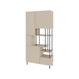 Rackhams Modern Key Bookcase 5-Doors Storage Cabinet and Minimal Open Shelves Display Unit Metal Legs 84(W)x175(H)cm - Sandstone - thumbnail 4