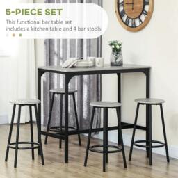 Rackhams Five-Piece Industrial-Style Bar Table Set - Grey/Black - thumbnail 4