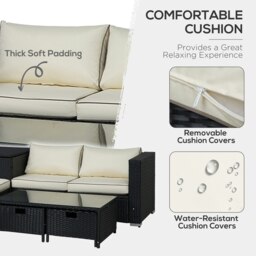 Rackhams 4Pcs Patio Rattan Sofa Garden Furniture Set Table w/ Cushions Black - Black - PE Rattan, Steel - 134cmx75cmx66cm - thumbnail 4