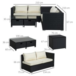 Rackhams 4Pcs Patio Rattan Sofa Garden Furniture Set Table w/ Cushions Black - Black - PE Rattan, Steel - 134cmx75cmx66cm - thumbnail 5