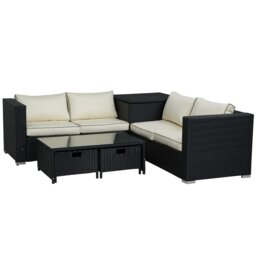 Rackhams 4Pcs Patio Rattan Sofa Garden Furniture Set Table w/ Cushions Black - Black - PE Rattan, Steel - 134cmx75cmx66cm - thumbnail 2