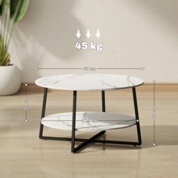 Rackhams Round Coffee Table with Storage Shelf and Marble Effect Top, White - White - thumbnail 5