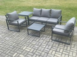 Rackhams Aluminium Outdoor Garden Furniture Set Lounge Sofa 2 PC Chairs Square Coffee Table Sets with Side Table Dark Grey - thumbnail 2